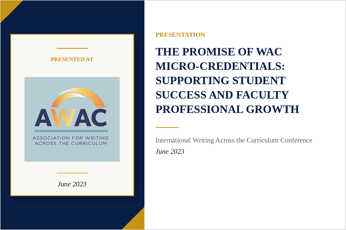 Image of our presentation title: "The Promise of WAC Micro-Credentials"