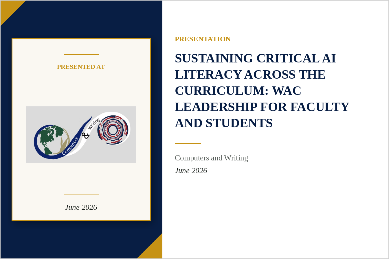Image of our presentation title: "Sustaining Critical AI Literacy Across the Curriculum"